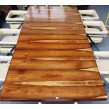 A large 20th century hardwood boardroom table on a pair of chrome supports, 152cm wide x 304cm long.