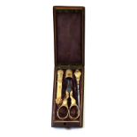 A French sewing etui, 19th century, the implements comprising; scissors, needle case,
