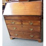 A George III fruitwood bureau, the fitted interior over two short and two long graduated drawers,