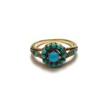A Victorian gold and turquoise set cluster ring,