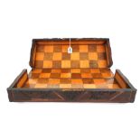 A specimen wood folding chessboard/box, 19th century,