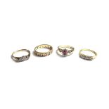 A 9ct gold, ruby and diamond set oval cluster ring, claw set, with the oval cut ruby at the centre,