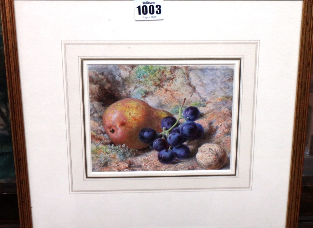 Helen Cordelia Coleman (19th century), Still life with fruit and walnut, watercolour,