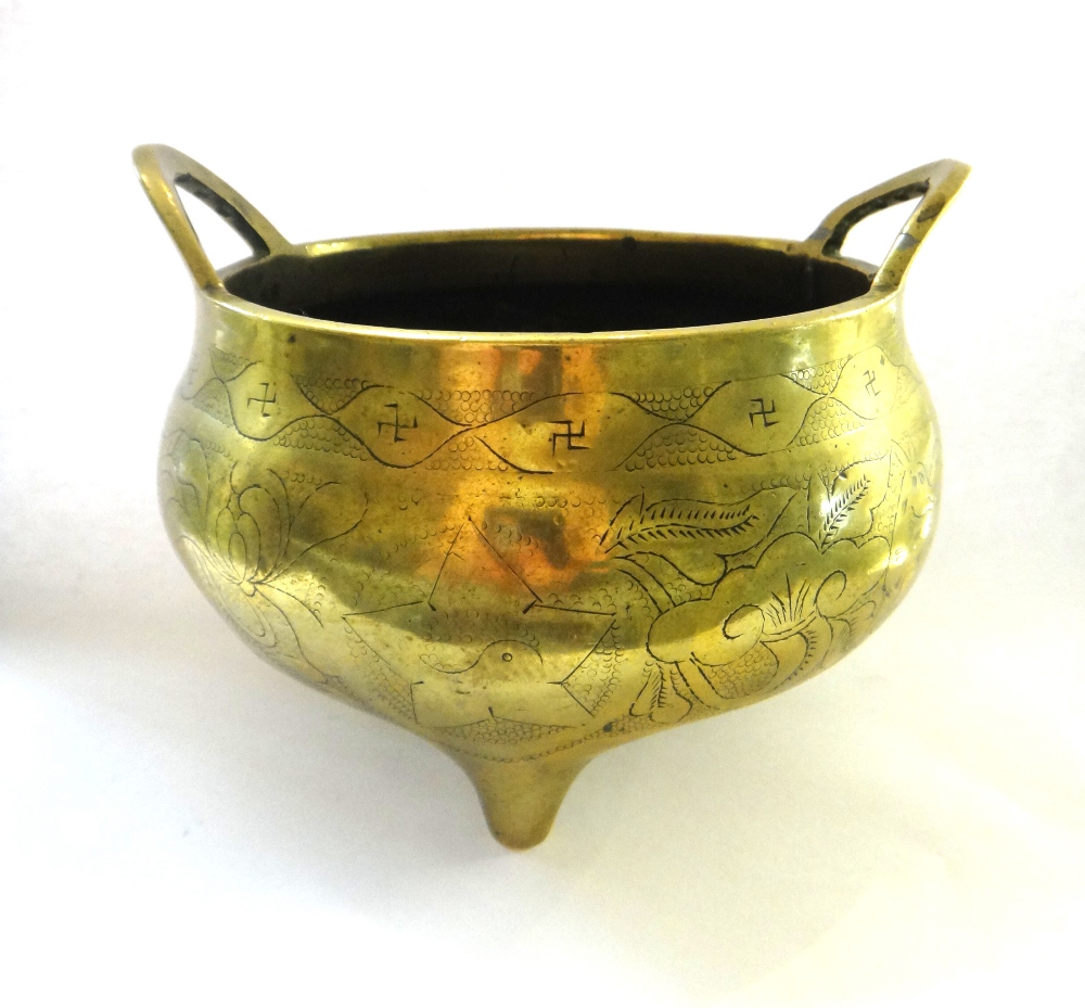 A Chinese bronze censer, probably circa 1900, of squat form,