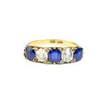 A gold, sapphire and diamond set five stone ring,