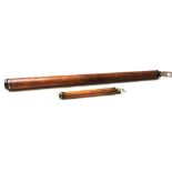 A brass and wooden bound single draw telescope, 19th century, of faceted form, 60cm extended,