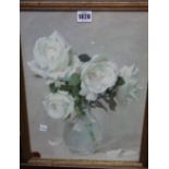 Lucien Monod (early 20th century), Still life of white roses, watercolour, signed and dated 1937,