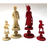 A Chinese export ivory figural chess set, Canton, 19th century, of typical form (a.