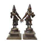 A pair of bronze figures of Sri Devi and Bhu-Devi,consorts of Vishnu,  South Indian,