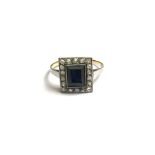 A gold, sapphire and diamond set rectangular cluster ring,