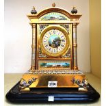A French gilt brass and porcelain inset mantel clock, late 19th century,