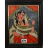 Two Indian reverse glass paintings, 20th century, each painted with a portrait of a woman, 19cm.