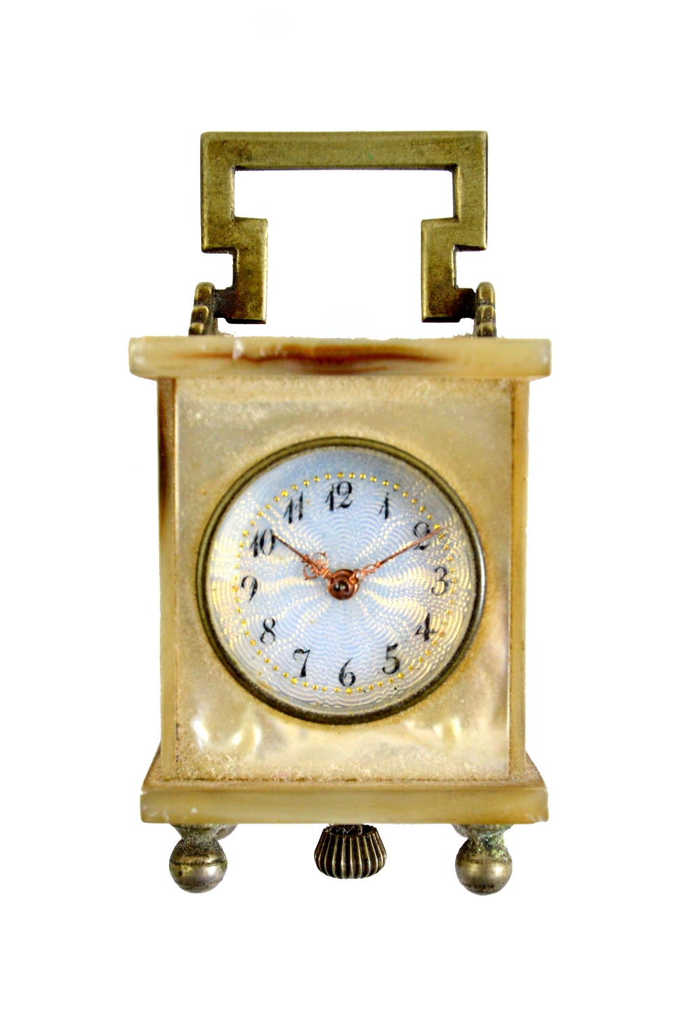 A Swiss rectangular mother of pearl cased miniature carriage clock,