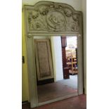 A 20th century grey painted trumeau wall mirror,
