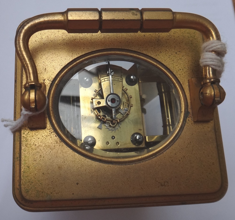 A gilt brass cased carriage clock, early 20th century, the white enamel dial detailed J. W. - Image 2 of 6