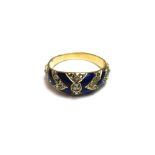 A rose diamond and blue enamelled ring, of tapered form,