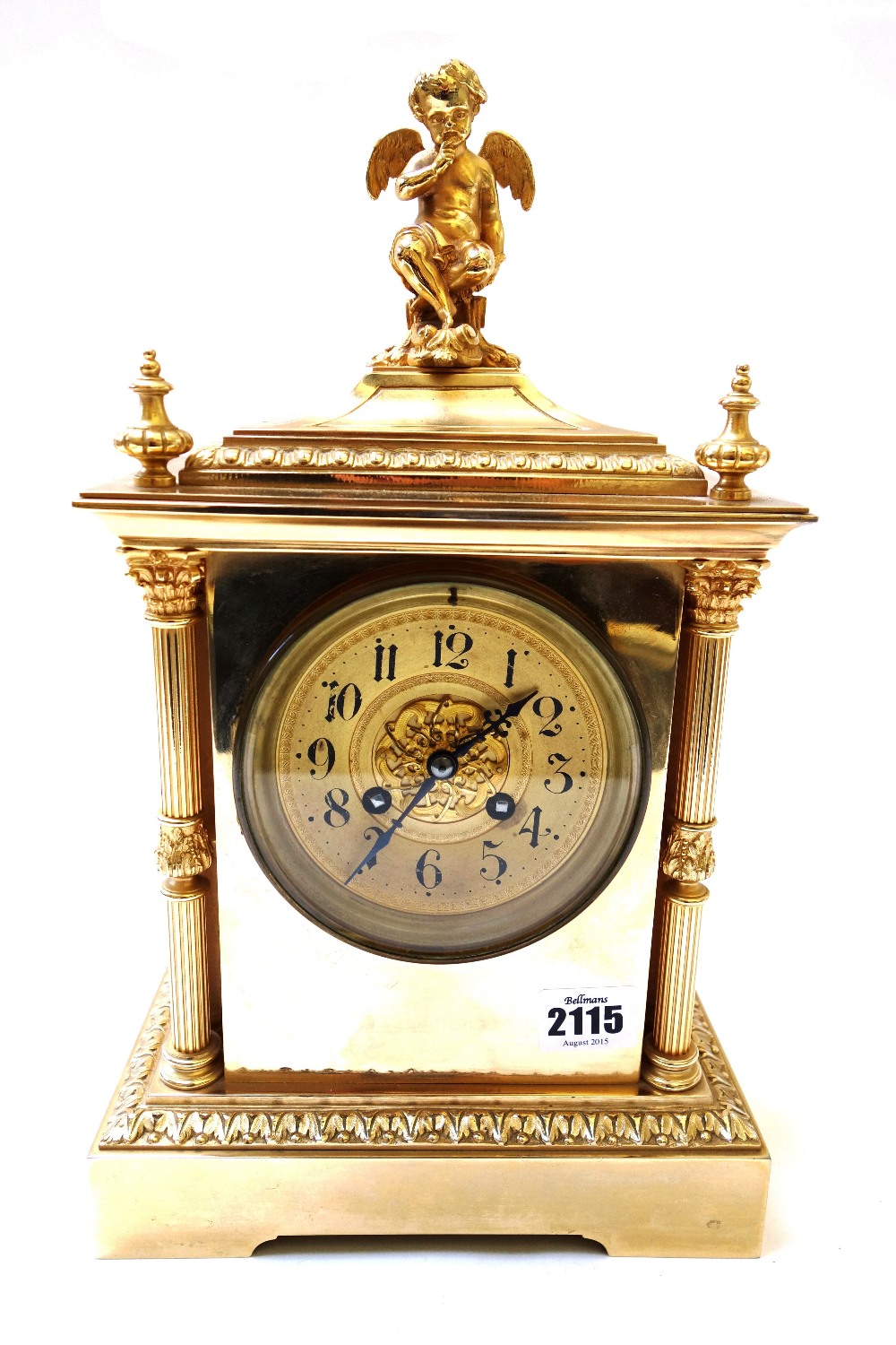 A French gilt brass cased mantel clock, late 19th century,