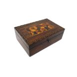 A 19th century deception cube parquetry inlaid rosewood rectangular box, 23cm wide.