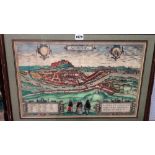 Austrian School (17th/18th century), Salzburgk, engraving with hand colouring, 33cm x 51cm.