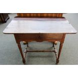 An 18th century fruitwood side table, with single frieze drawer on turned supports,