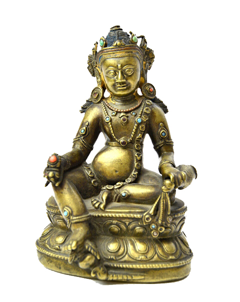 A good Tibetan cast brass figure of Kubera, circa 15th century,