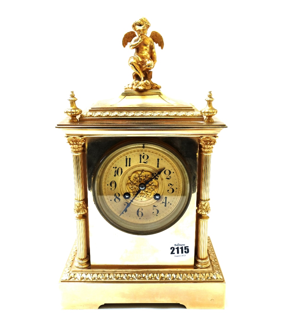 A French gilt brass cased mantel clock, late 19th century, - Image 2 of 2