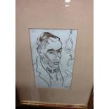 Celso Lagar (1891-1966), Self portrait, pen and ink, signed, 20cm x 12cm.