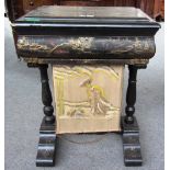 A 19th century black lacquer chinoiserie decorated rectangular sewing table,