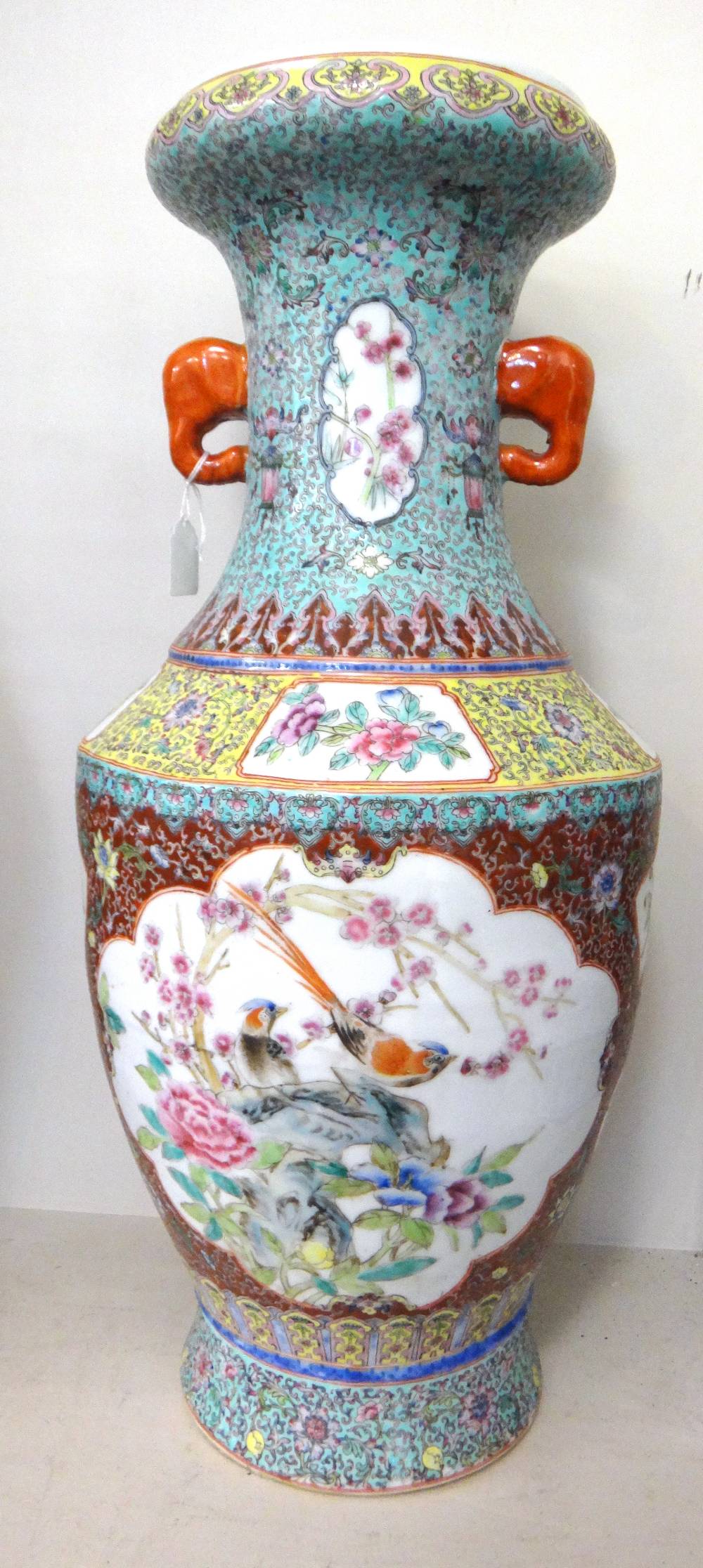 A large Chinese famille-rose two-handled vase, 20th century,