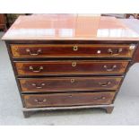 A 19th century French inlaid mahogany graduated four drawer chest on bracket feet, 90cm wide.