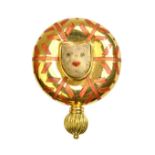 An 18ct gold and enamelled brooch, of circular form,