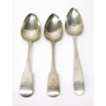 Two Irish silver fiddle pattern tablespoons, Dublin 1820 and 1823,