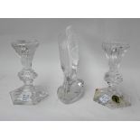 A quantity of Waterford crystal items including; a pair of candlesticks, a mantel clock,