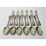 Victorian silver double struck fiddle, thread and shell pattern table flatware,