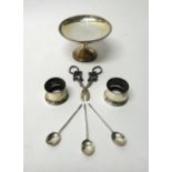 Silver and silver mounted wares, comprising; a pedestal bonbon dish, decorated with a beaded rim,