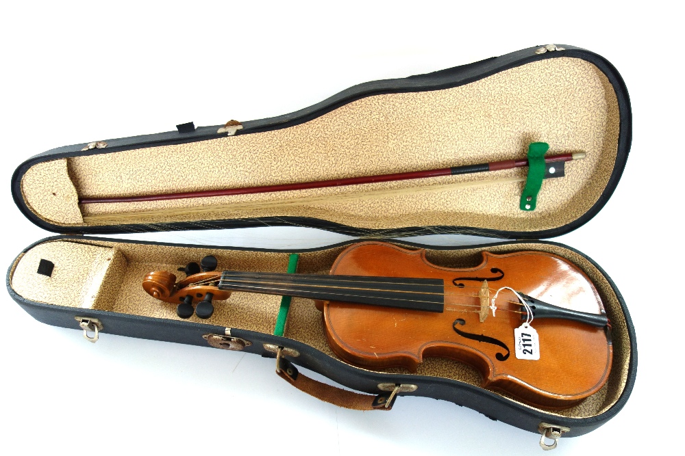 A small violin, 20th century, interior paper label reading 'The London Violin Co',