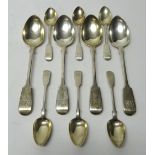 Victorian silver fiddle pattern table flatware, comprising; four tablespoons,