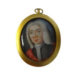 English School, circa 1740, portrait miniature on ivory of a gentleman, possibly an officer,