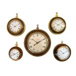 Five mahogany and brass mounted sedan clocks, early 19th century (lacking original movements),