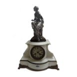 A Napoleon III bronze and white marble striking mantel clock, H.