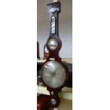 A Victorian rosewood wheel barometer (lacking pediment),