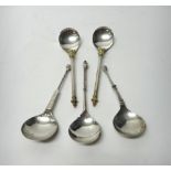 A pair of European parcel gilt spoons, each with a fig shaped bowl,
