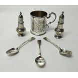 Silver, comprising; a Victorian christening mug,