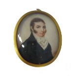 Early 19th century English School, portrait miniature on ivory of a gentleman with sideburns,