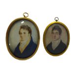 Early 19th century, English School, portrait miniature on ivory of a gentleman wearing a blue coat,