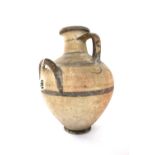 A Cypriot pottery Hydria decorated with stylised dark bands,