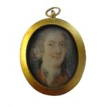 English School, circa 1740, portrait miniature on ivory of a gentleman wearing a red coat,