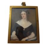 English School, circa 1840, portrait miniature on ivory of a young lady with ringlets,