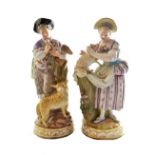 A pair of Meissen porcelain figures, late 19th century, depicting a shepherd and shepherdess,