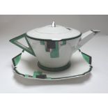 A Shelley porcelain part tea service, Vogue green blocks, no 11485, comprising a teapot,